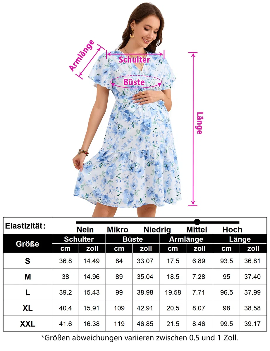 Yesfashion Abito premaman estivo da donna, con scollo a V, a maniche corte, elegante, per gravidanza, con cintura (confezione multipla)