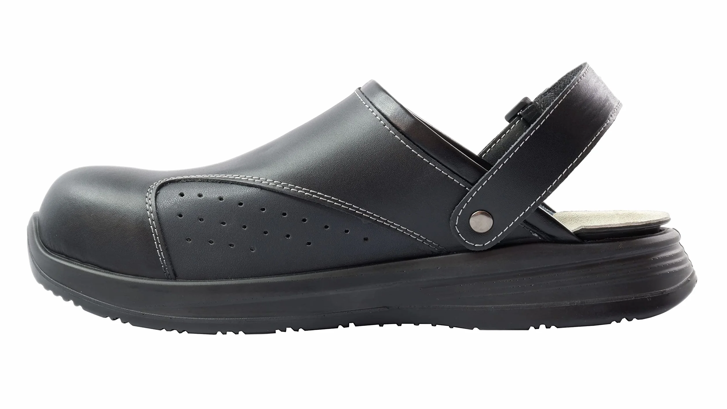 EUROROUTIER Work Slipper, Ciabatta in Pelle con Cinturino Girevole e Fibbia in Metallo OB A-E-FO-SRC