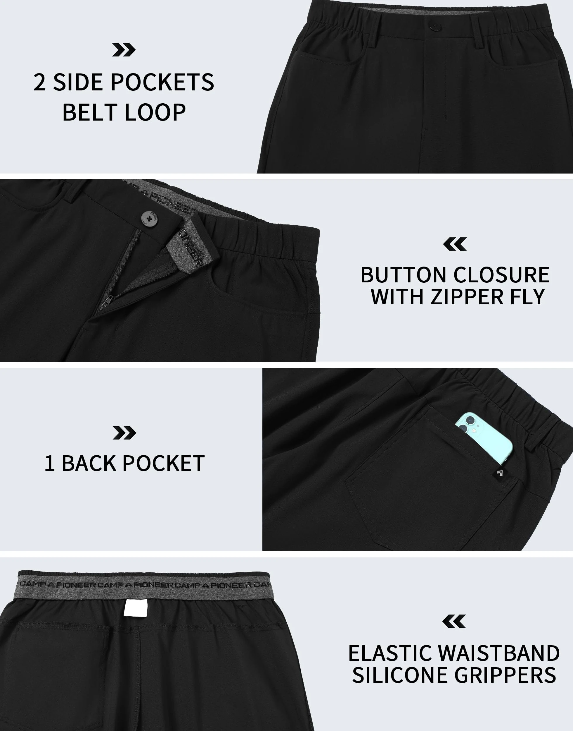 Pioneer Camp Pantaloni da golf da uomo, elasticizzati, traspiranti, lunghi, con elastico in vita e 3 tasche funzionali