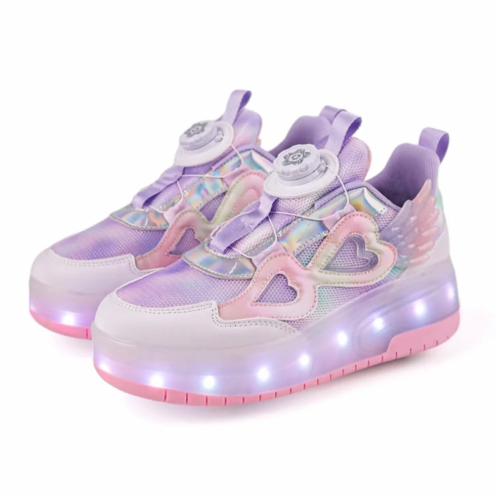 Mateju Scarpe con Rotelle da Bambina, Pattini a Rotelle Retrattili Automatici, Skateboard Sneakers Scarpe Sportive con Rotelle Doppia, Scarpe da Ginnastica Lucide Moda per Bambini