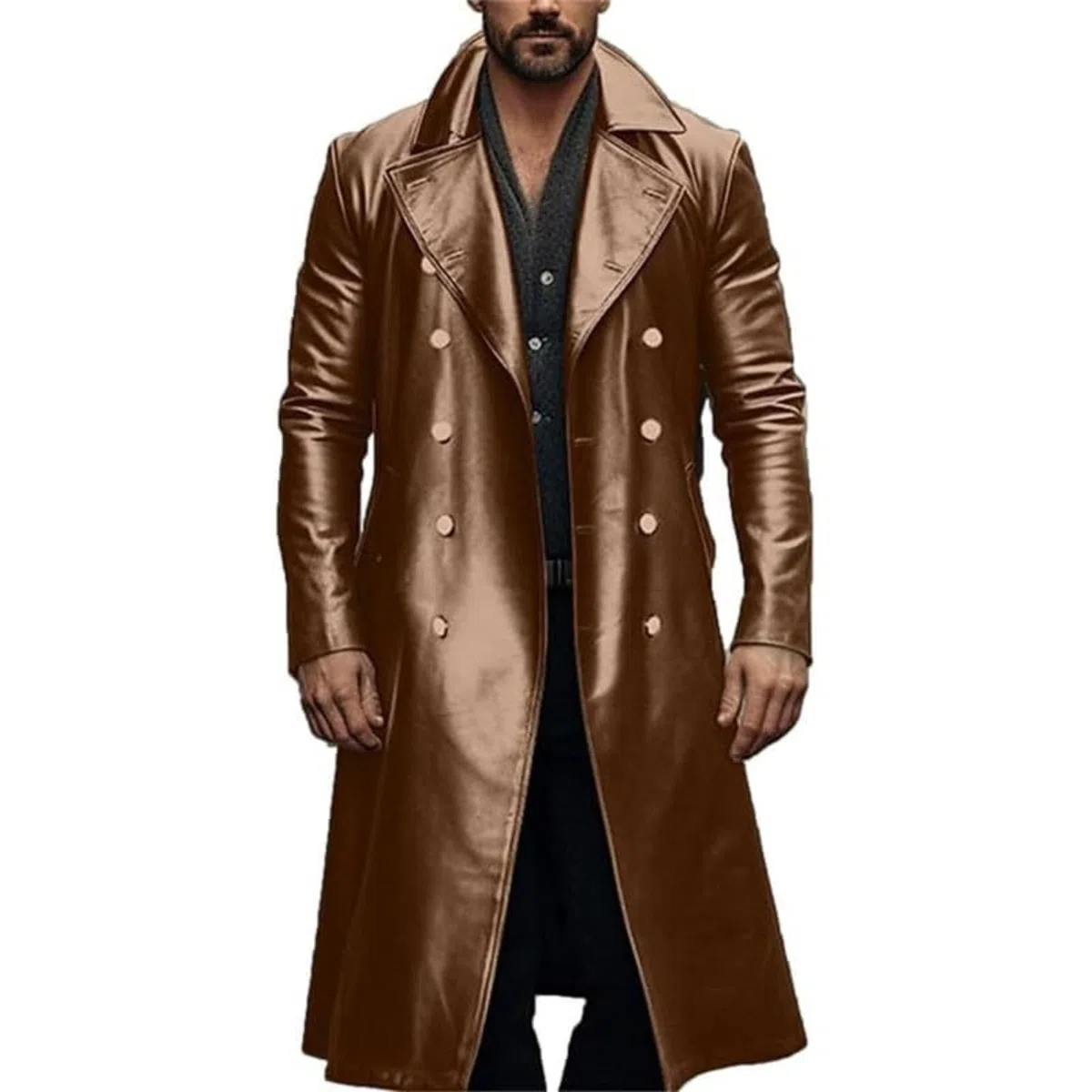 Maiyifu-GJ Trench da uomo in finta pelle, lunghezza intera, stile steampunk, vintage, aperto sul davanti, cardigan