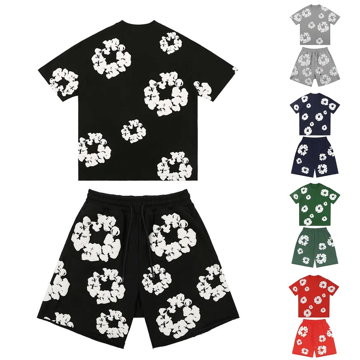 Tuta Estiva con Stampa Kapok de Uomo Set T-Shirt e Pantaloncini da Uomo DT Tuta da Jogging Estiva da Pezzi a Maniche Corte Hip Hop Y2K T-Shirt con Stampa in Schiuma da Unisex