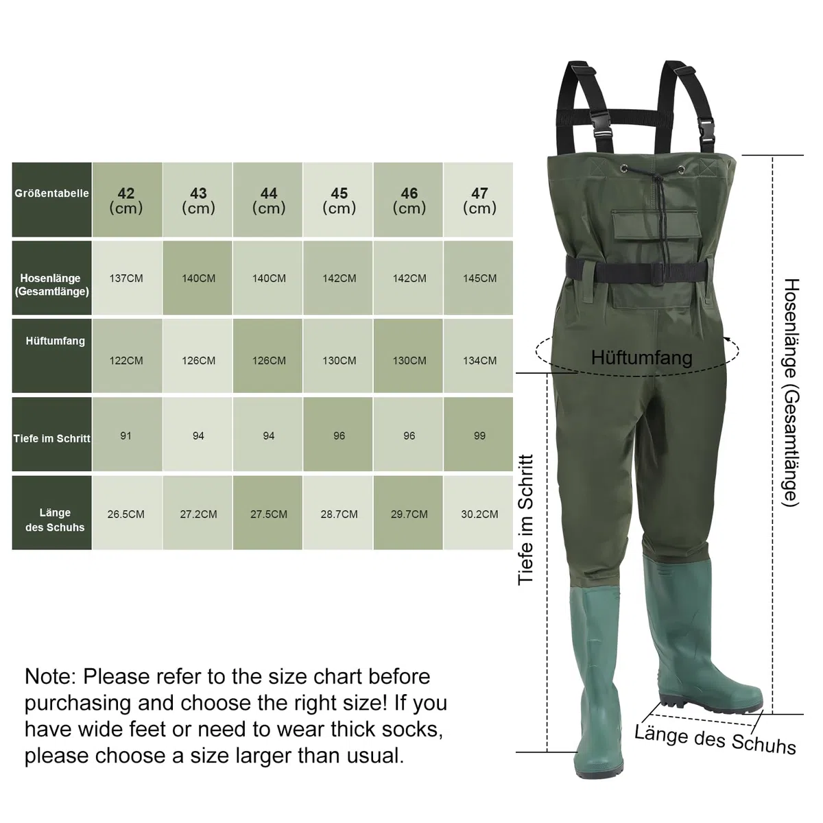 Wathose Uomo Impermeabile 70D Nylon Composite PVC Pantaloni da Pesca Pantaloni da Pesca con Stivali, Wathose Uomo Donna per cantieri, pesca, fattorie, giardini