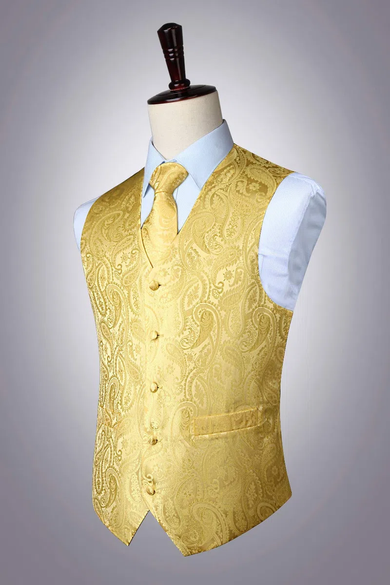 Enlision Gilet da Uomo Elegante Paisley Nozze Panciotto Jacquard Gilet da Abito Cravatta e Fazzoletto Set per Festa Sposa