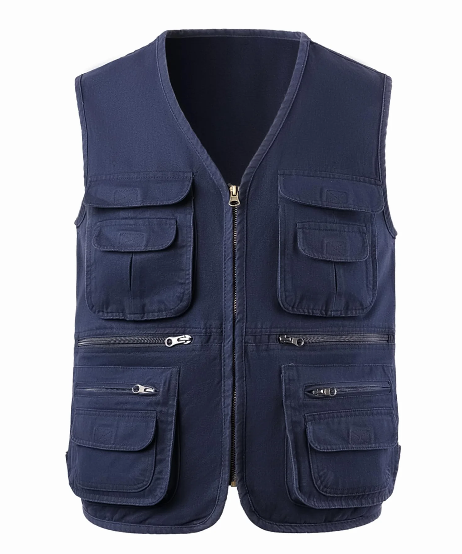 Gilet da Pesca di cotone da Uomo All'aperto con 10 Tasche Veste Leggero Traspirante Multitasche Panciotto per Caccia Pesca Tempo Libero Fotografi