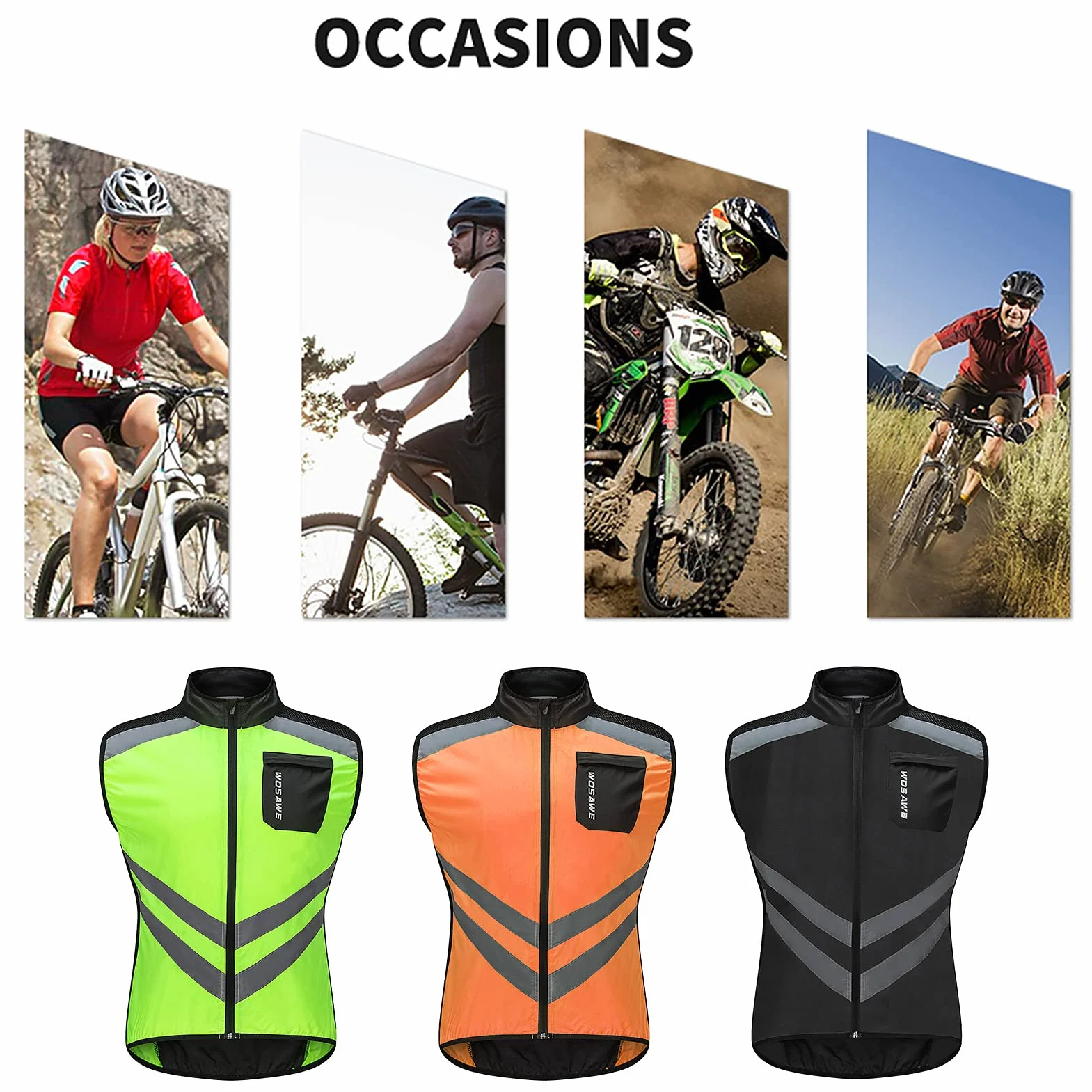 HUIOP Gilet da Ciclismo da Uomo Pieghevole Gilet da Bici di Sicurezza Riflettente Traspirante ad Asciugatura Rapida per Equitazione Corsa Jogging Escursionismo,Gilet da Ciclismo