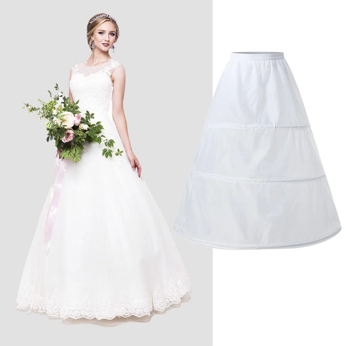 Abito Sposa Sottoveste Gonna, 3 Cerchio Crinolina Cerchi Sottogonna, Donne 3 Cerchi Sottoveste Regolabile, Vintage, Sottogonna per Abito da Sposa Abito da Ballo, Bianca