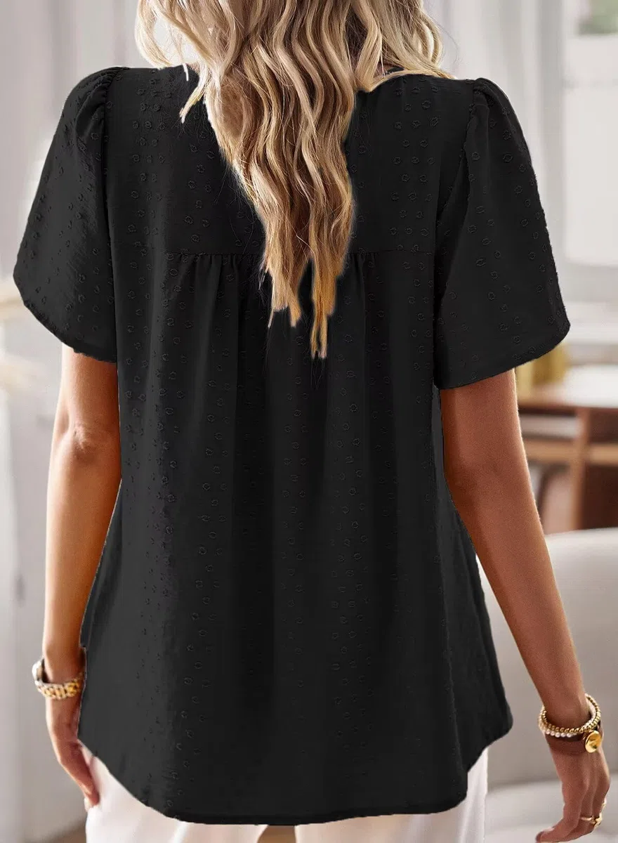 T-Shirt da Donna Pizzo Manica Corta Magliette con Scollo Estive Camicia Casual Abbigliamento Boho Top Maglie Tunica