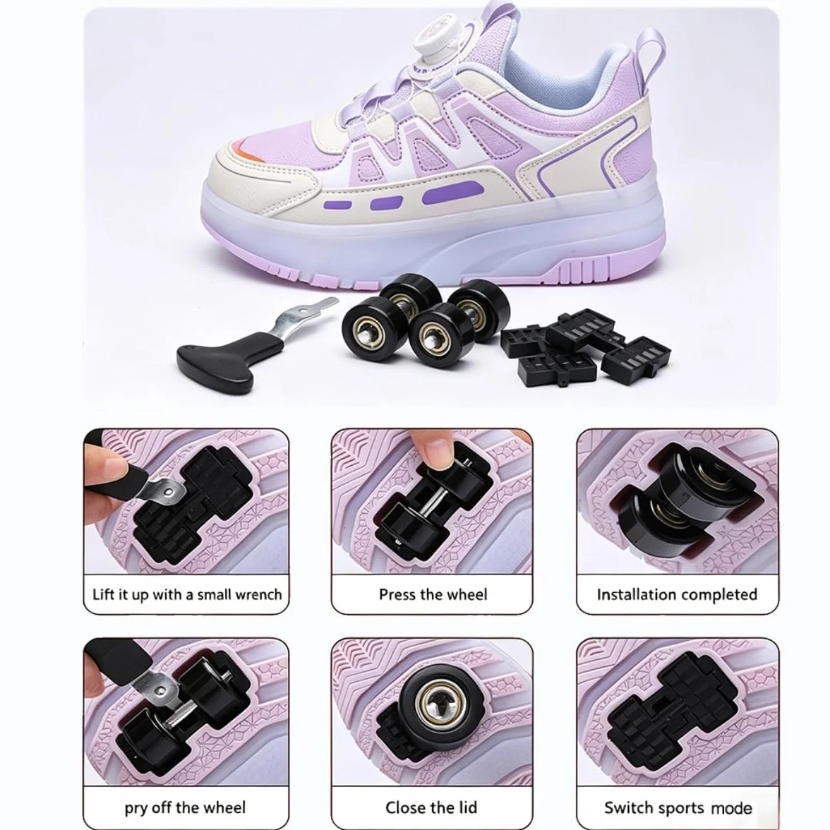 Mateju Scarpe con Rotelle per Bambini, Scarpe da Skateboard Sportive all'aperto 2 in 1 con 4 Ruote Rimovibili, Pattini Scarpe da Ginnastica Brillare di Notte Sneakers Unisex