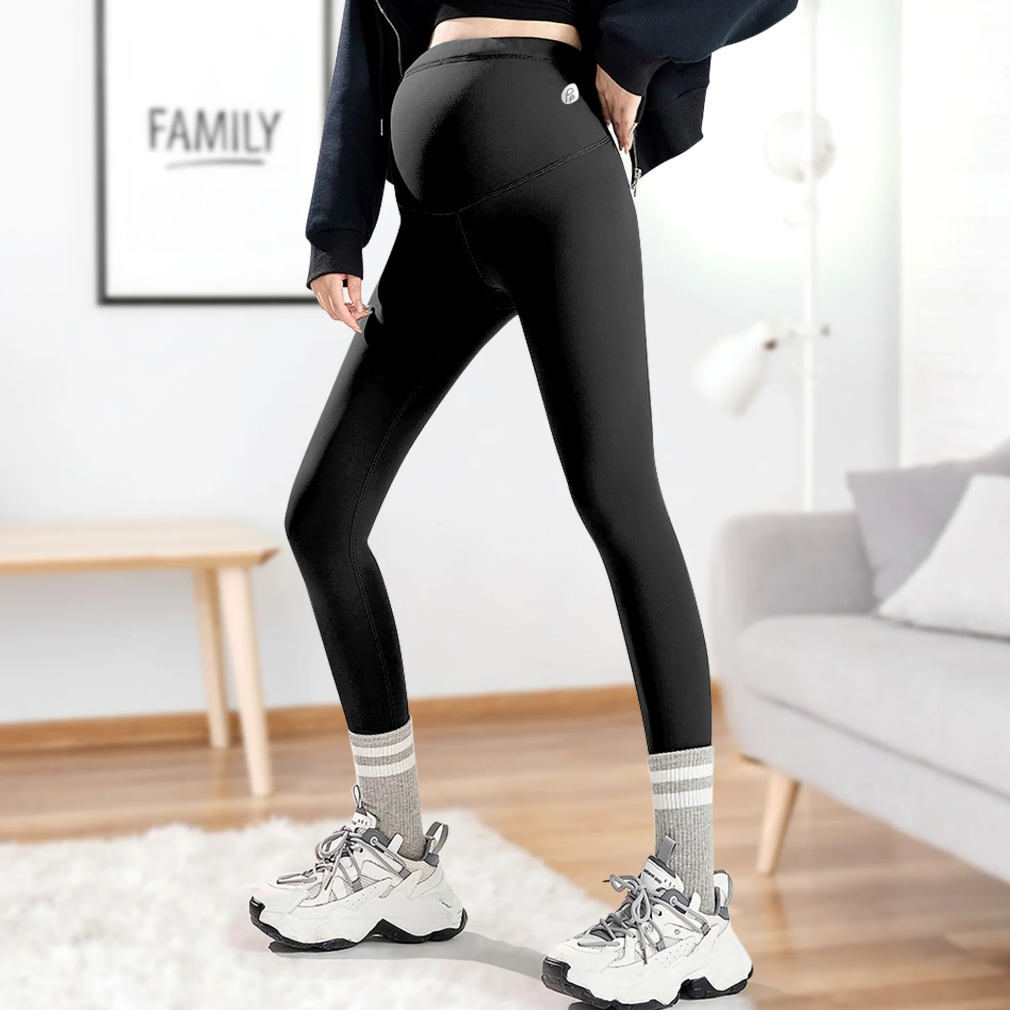 beifon Leggings Premaman Donna Invernal Termici Lunghi Pantaloni Foderati in Pile Leggings a Vita Alta Elasticizzati Caldo Premaman Leggins Morbido Felpati Premaman, Nero