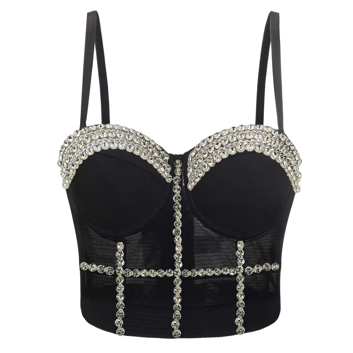 Reggiseno da donna clubwear party punk gotico corsetto push-up con strass diamante cime