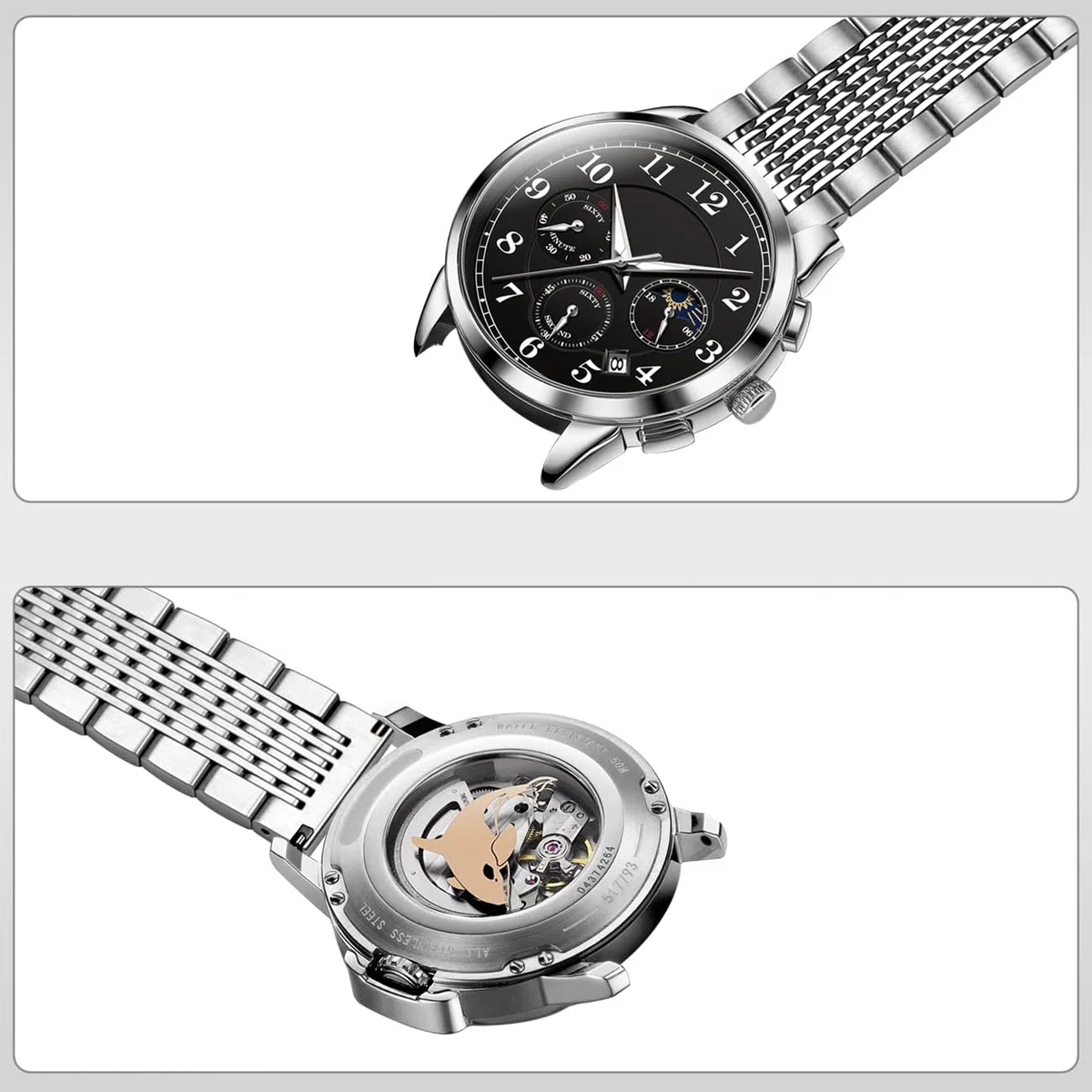 Cinturino di ricambio per orologio, in acciaio inossidabile di alta qualità, colore nero e argento, in rete metallica, unisex, con doppia chiusura deployante, 18 mm, 20 mm, 22 mm, 24 mm