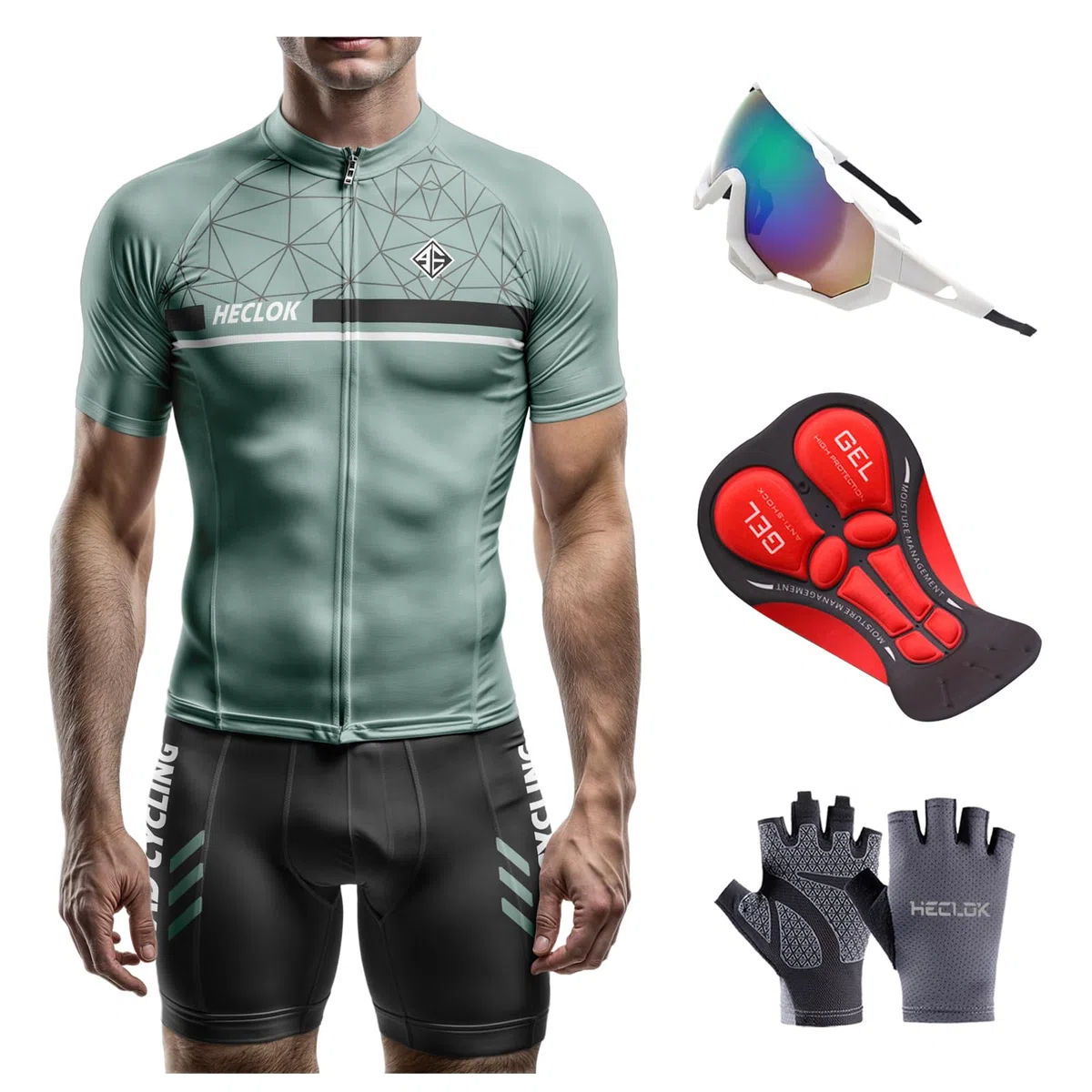 Completi Uomo Ciclismo Estivo Completo Ciclismo Maglia Zip Estivo su strada MTB Maglia Ciclismo Manica Corta e Pantaloncini Bici Imbottiti Salopette Gel