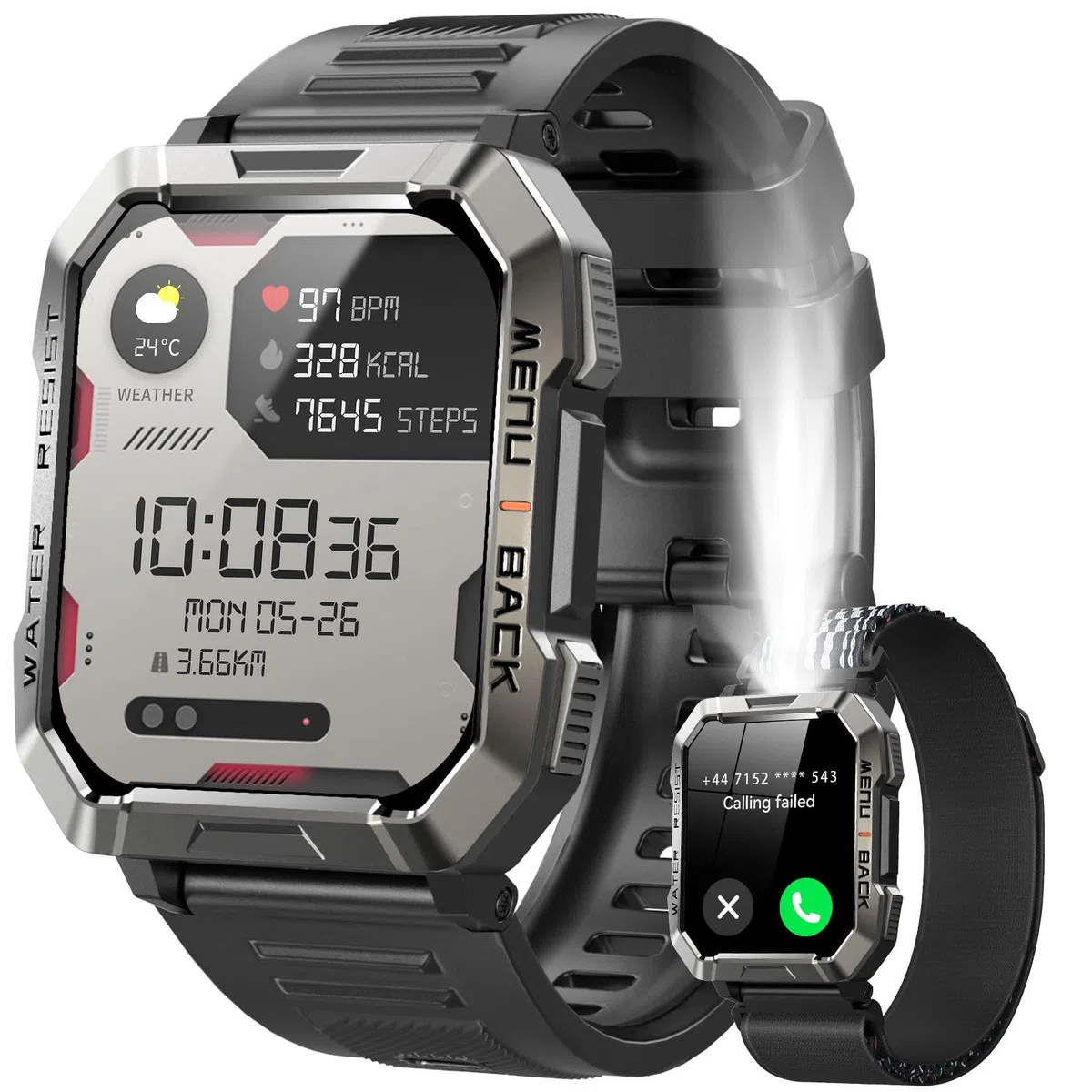 IOWODO Smartwatch Uomo,2.01“ Militari Smart Watch con Chiamate,Orologio Fitness Tracker con Torcia,100+ Modalità Sport Smart Watch con Contapassi/24H Cardiofrequenzimetro/Sonno per Android iOS
