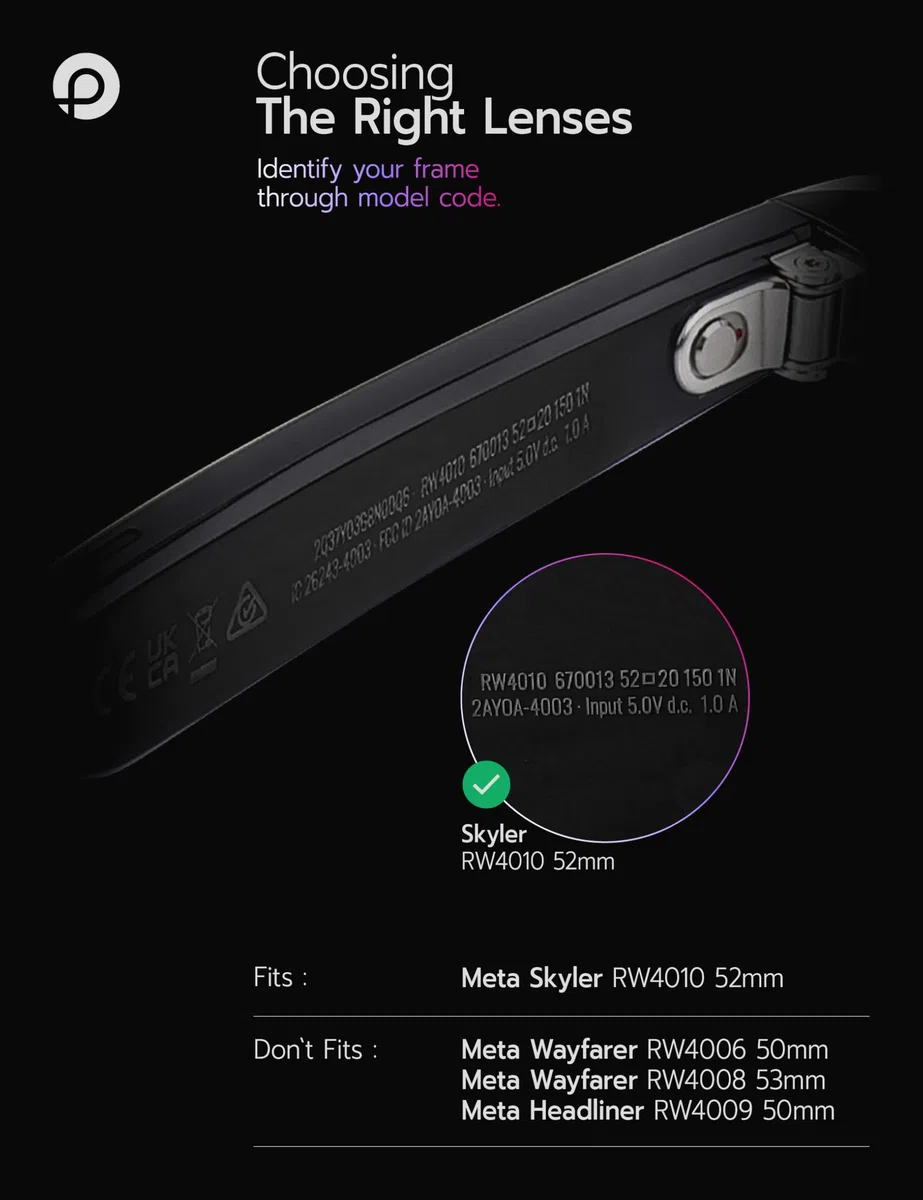 Lenti di ricambio compatibili con occhiali da sole Ray-Ban Meta Skyler RW4010 da 52 mm