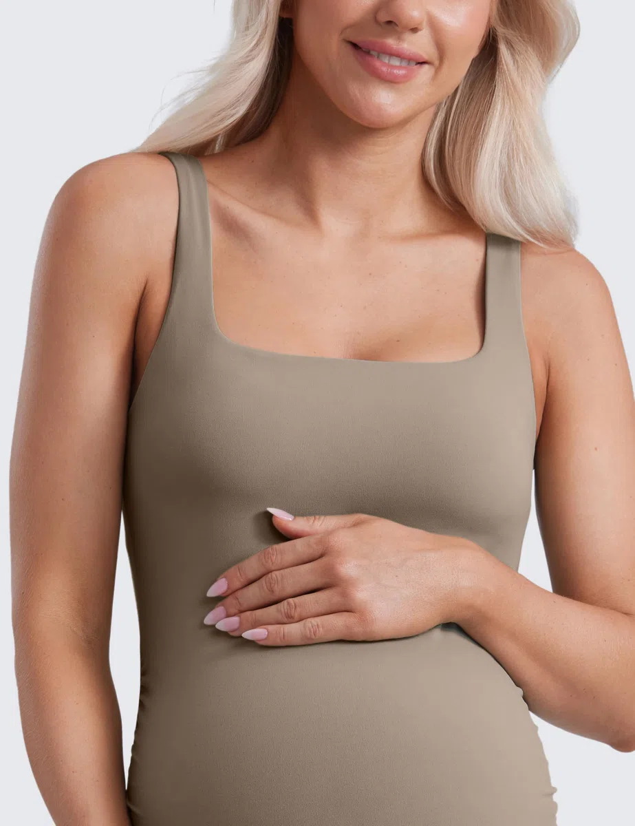 CRZ YOGA Butterluxe Donna Quadrato Collo maternità Cisterna Cima Ruché Gravidanza Yoga Camicia Imbottito