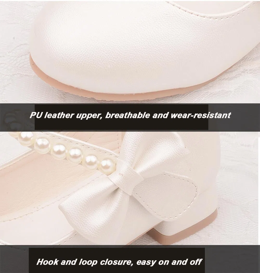 Scarpe da Principessa per Ragazze Perle Papillon Scarpe Eleganti Mary Jane Bambina con Tacco per Matrimoni e Feste