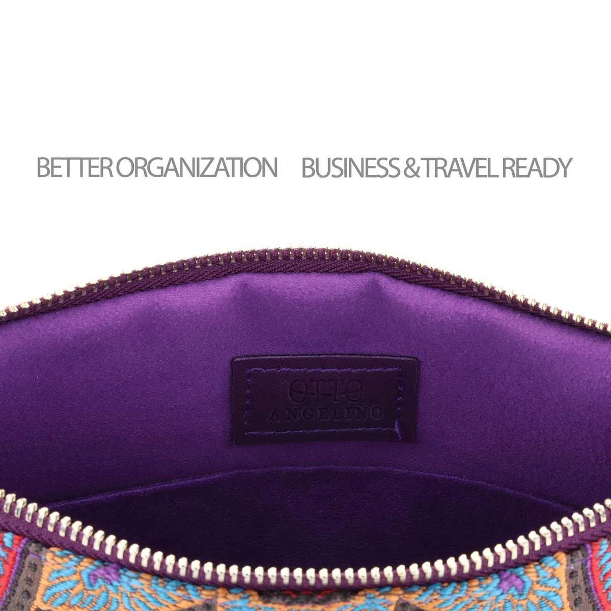 Otto Angelino Pochette di Design da Donna in tessuto con Nappina sulla Zip - Perfetta per organizzare la borsa, per trucchi, chiavi, specchietto e carte di credito, come pochette per la sera