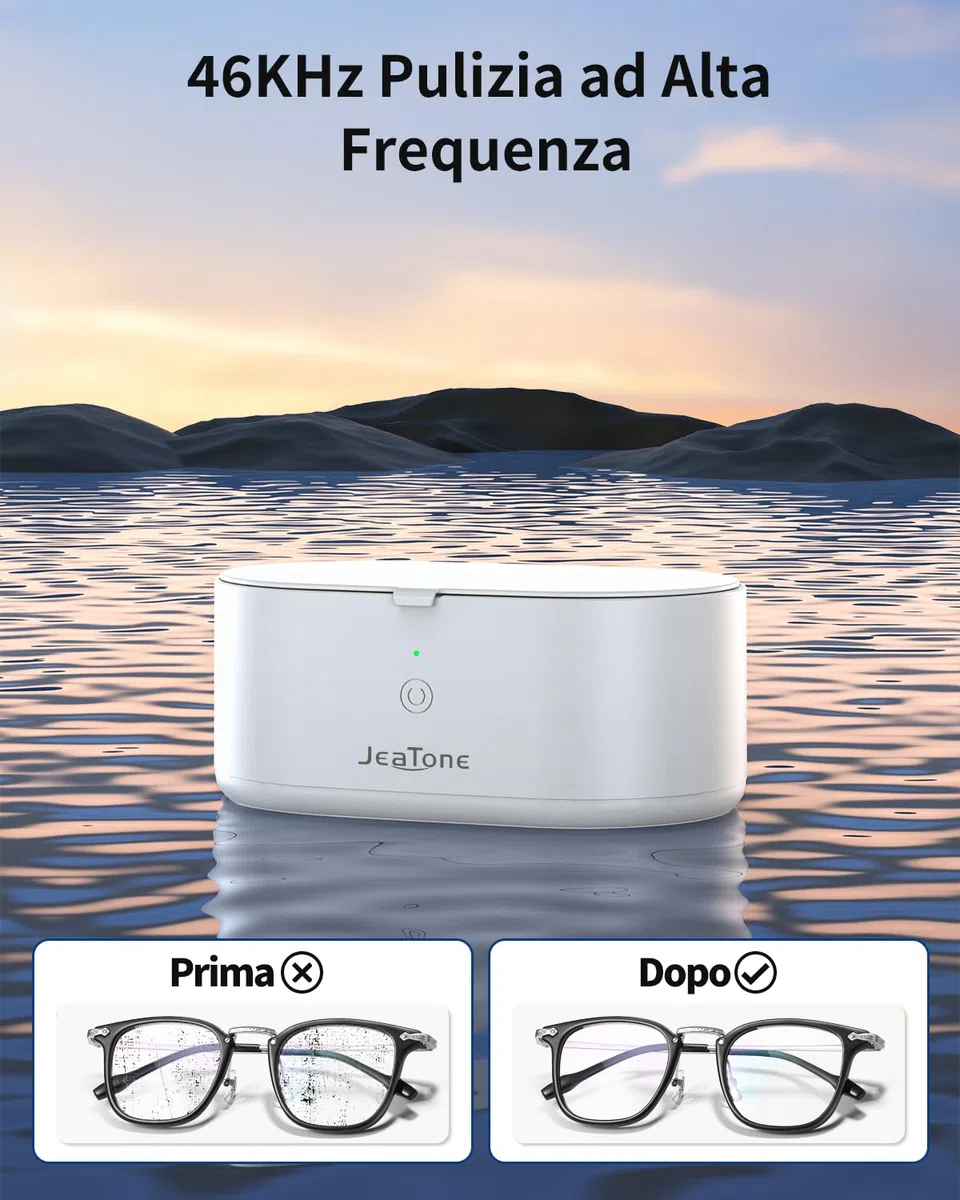 JeaTone Pulitore Ultrasuoni, Pulitore a Ultrasuoni da 600 ml Pulitore Ultrasuoni Apparecchio Denti a 46KHz, Professionale Portatile ad Pulitore Ultrasuoni Gioielli per Protesi, Occhiali, Orologi