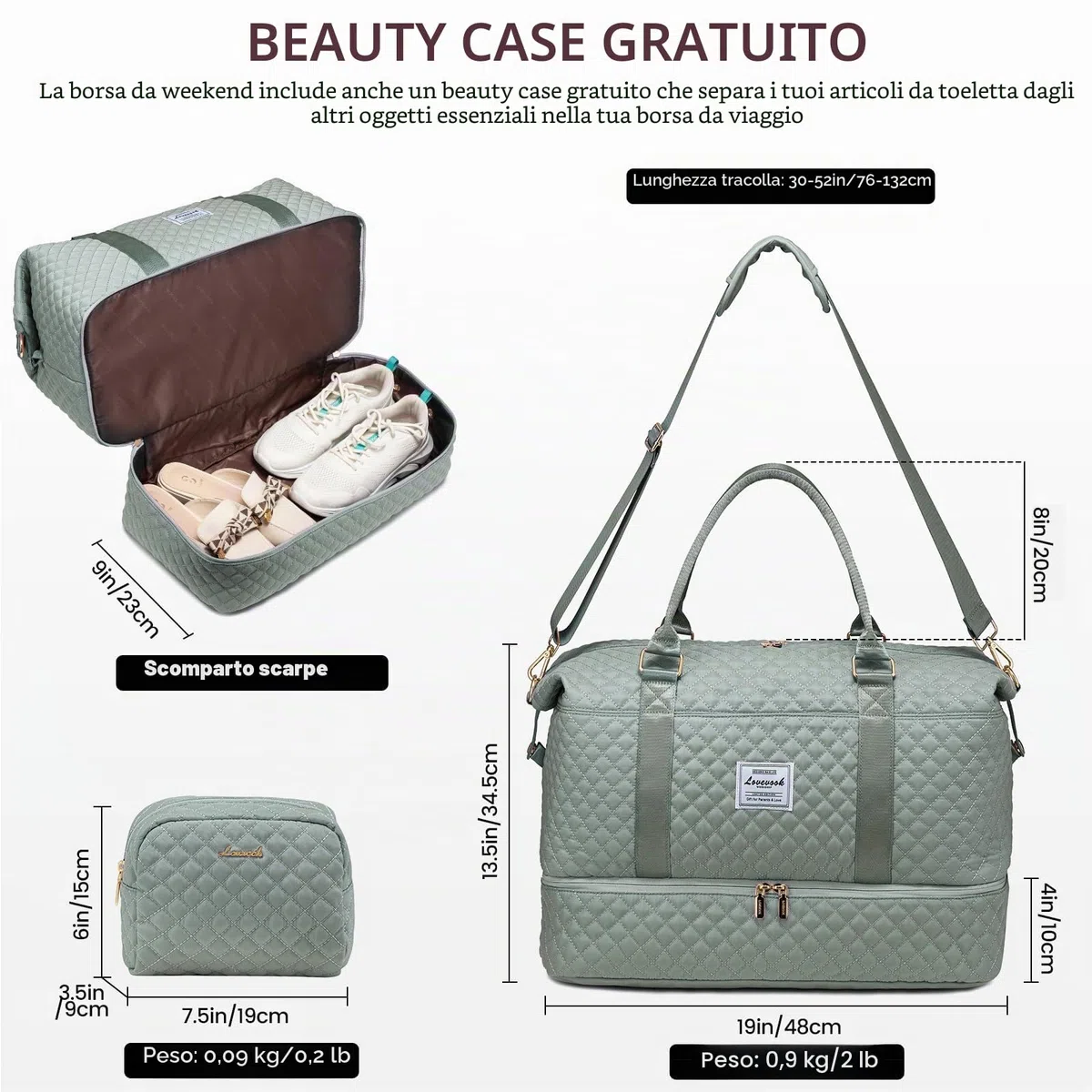 LOVEVOOK Borsone da Viaggio Donna Borsa Palestra Donna Bagaglio a Mano Easyjet Cabin Bag Weekend Travel Duffel Gym Bag con Organizer Valigia Grande Borsa Parto Ospedale Mamma Nascita per Aereo Fitness