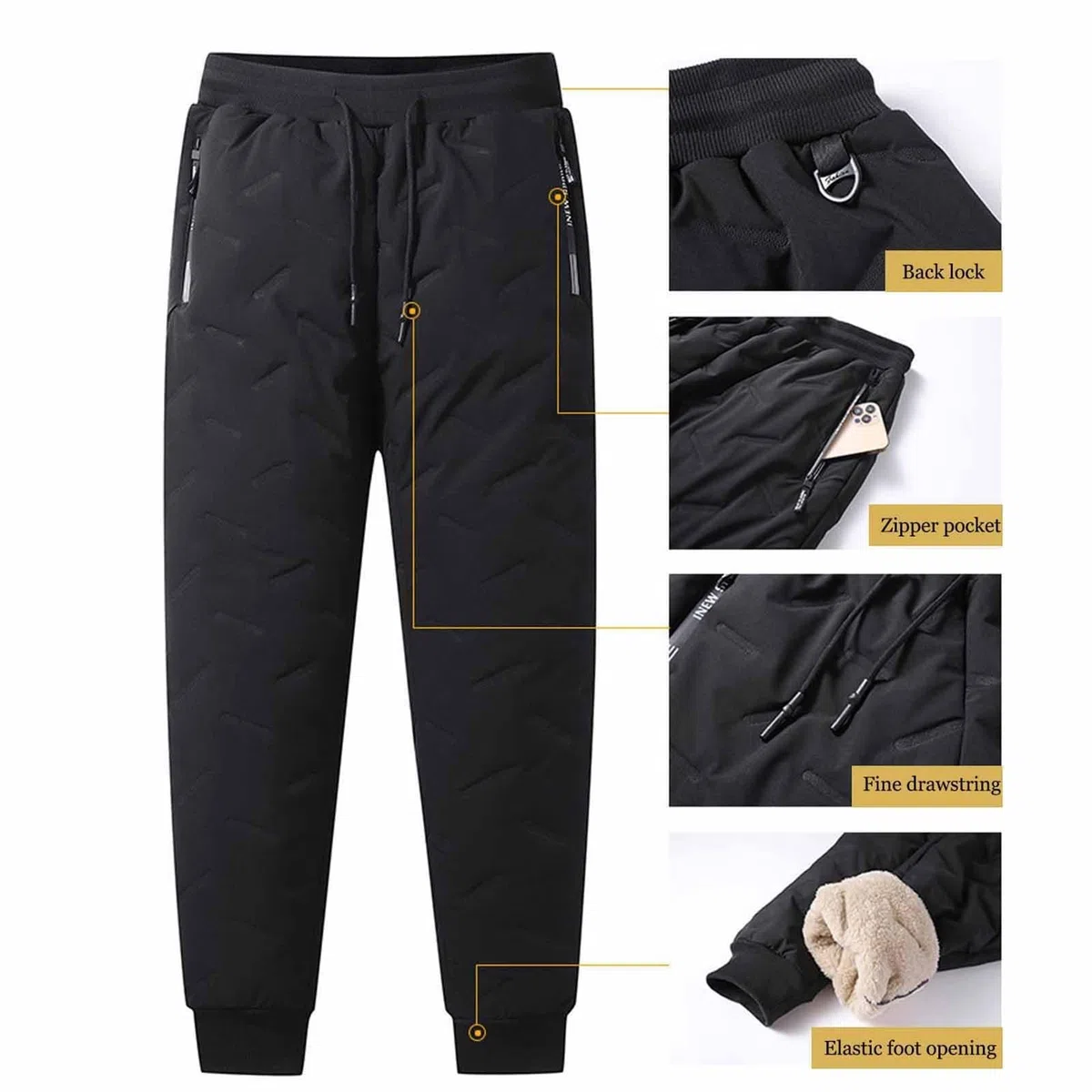 Pantaloni Impermeabili Foderati in Pile, Pantaloni da Tuta Caldi Invernali, Pantaloni Termici Invernali Impermeabili A Vita Alta
