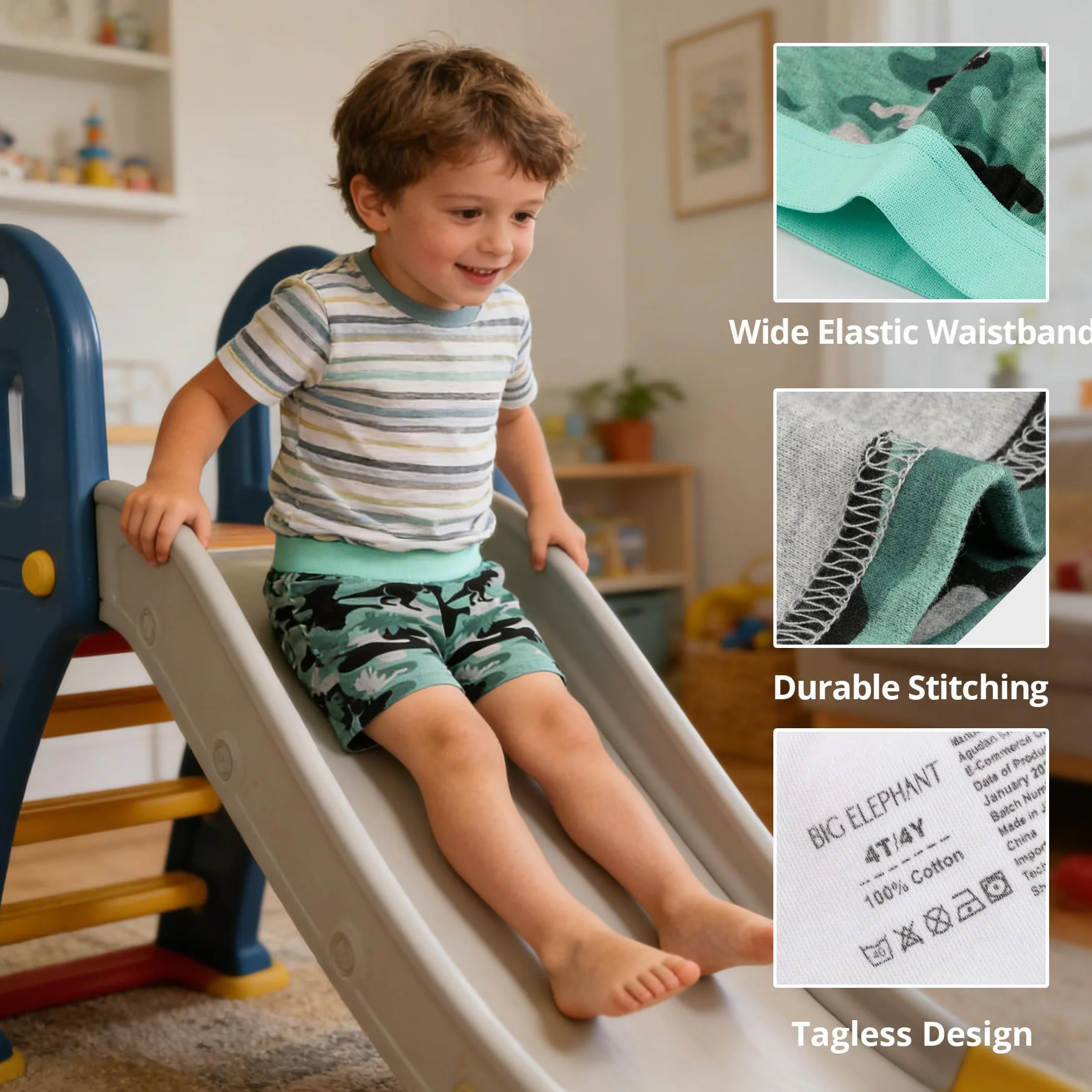 BIG ELEPHANT Set da 6 Mutandine per Apprendimento al Vasino Bambini – 100% Cotone, Mutande Training Lavabili Stile Boxer per Bambini e Bambine