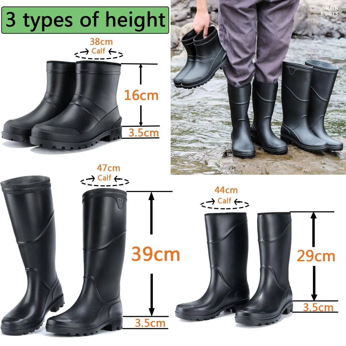 Donbest Stivali di Gomma Uomo Stivali da Antipioggia Wellington Rain Boots Scarpe Da Giardino Impermeabili Antiscivolo