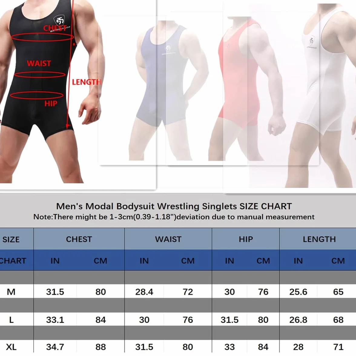 Body da uomo modal in cotone, tinta unita, per wrestling, biancheria intima atletica, per palestra, sport