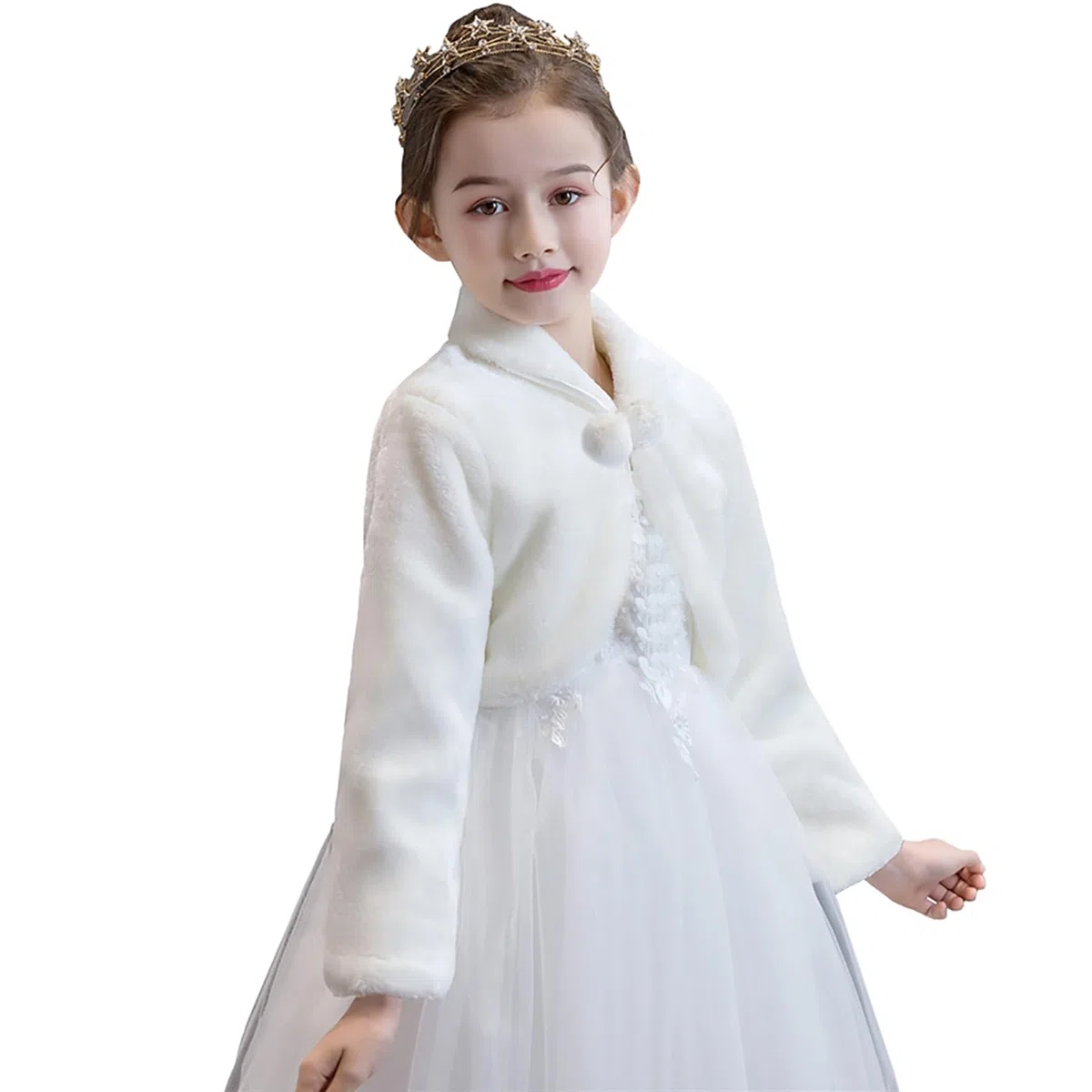 Cardigan Bambine Ragazze in Pelliccia Sintetica a Maniche Lunghe in Fiore Ragazze Bolero Coprispalle Giacche con Manica Lunga per Matrimonio