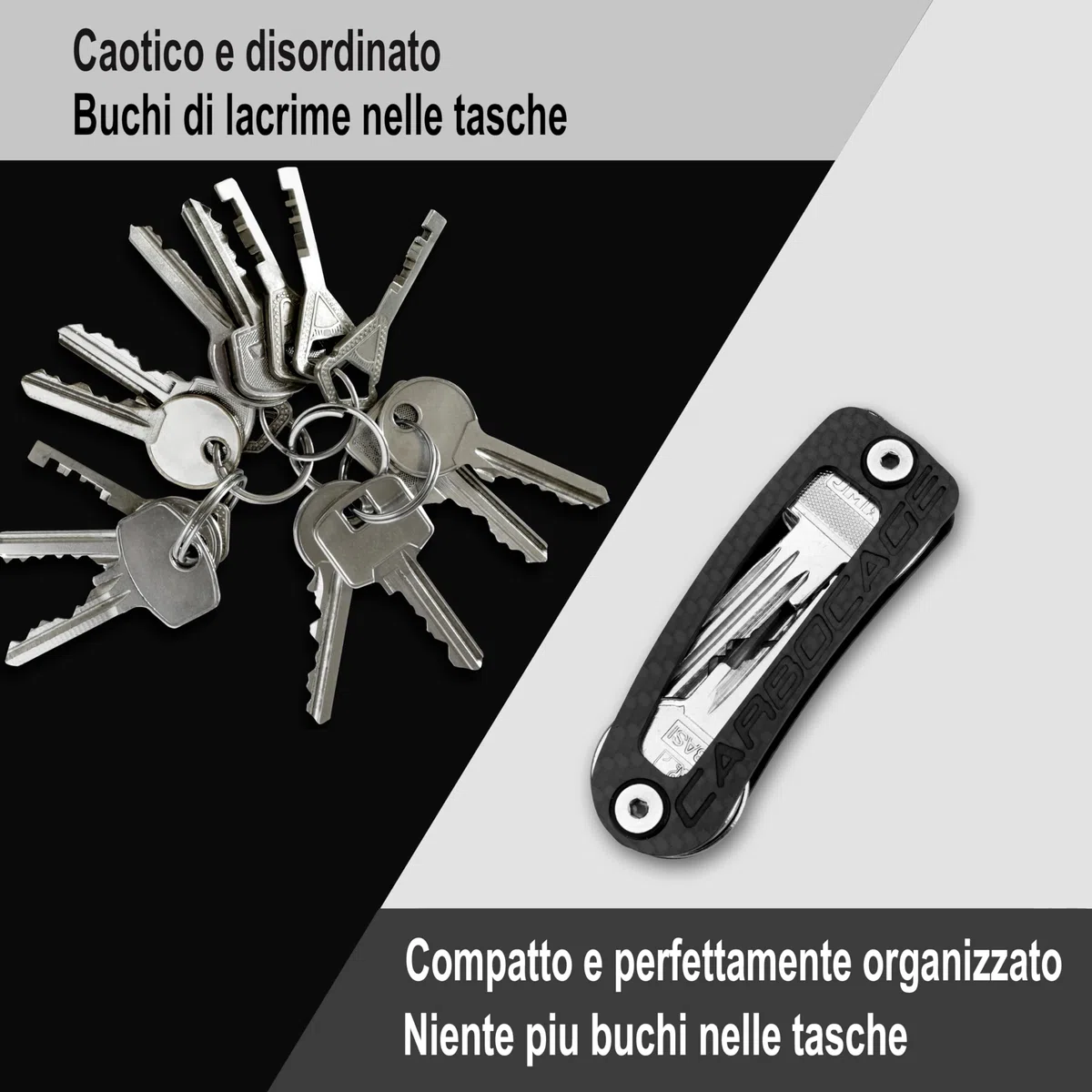 KEYCAGE - Organizzatore di Chiavi in Carbonio - Custodia con Chiavi 2.0 - Organizzazione Ideale delle Chiavi - Fino a 14 Chiavi - Portachiavi in Carbonio - Prodotto in Germania