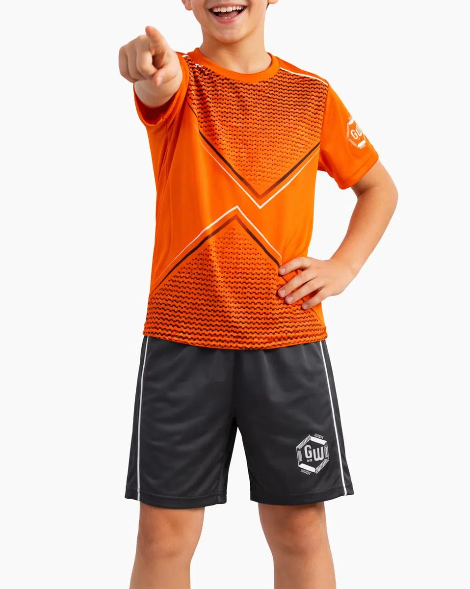 Set sportivo per bambini in 3 pezzi, tuta, 2 maglietta a maniche corte e 1 pantaloncini da 6 a 14 anni