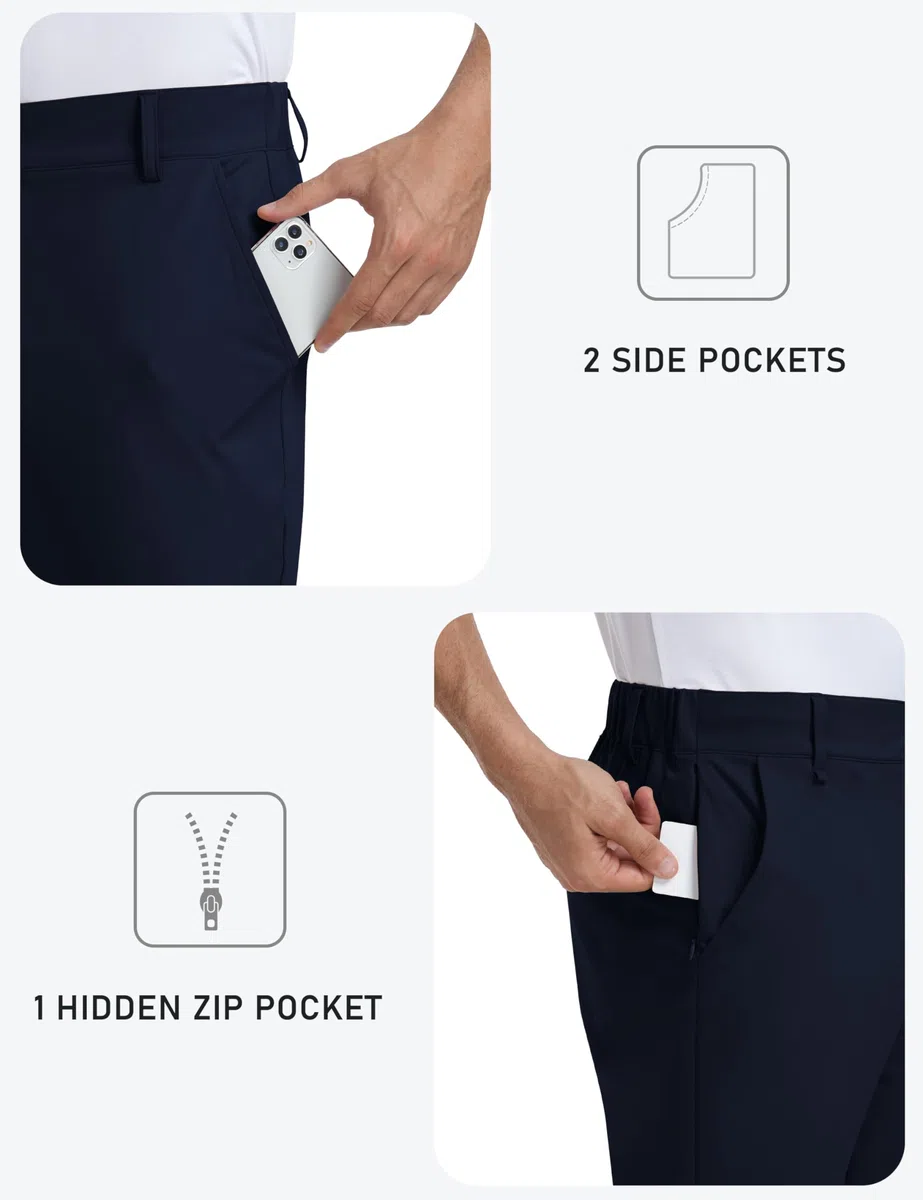 MoFiz Pantaloni da Golf Uomo Pantaloni Elasticizzati Slim Fit Business Sportivi Lunghi Pants con 5 Tasche 30"/32"