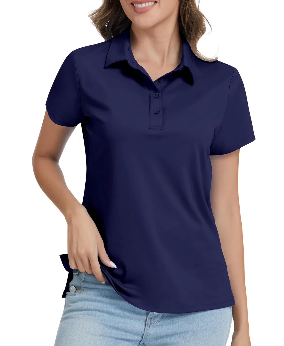 JoyGirl Polo da donna a maniche corte, ad asciugatura rapida, leggera, traspirante, da palestra, con colletto e 4 bottoni