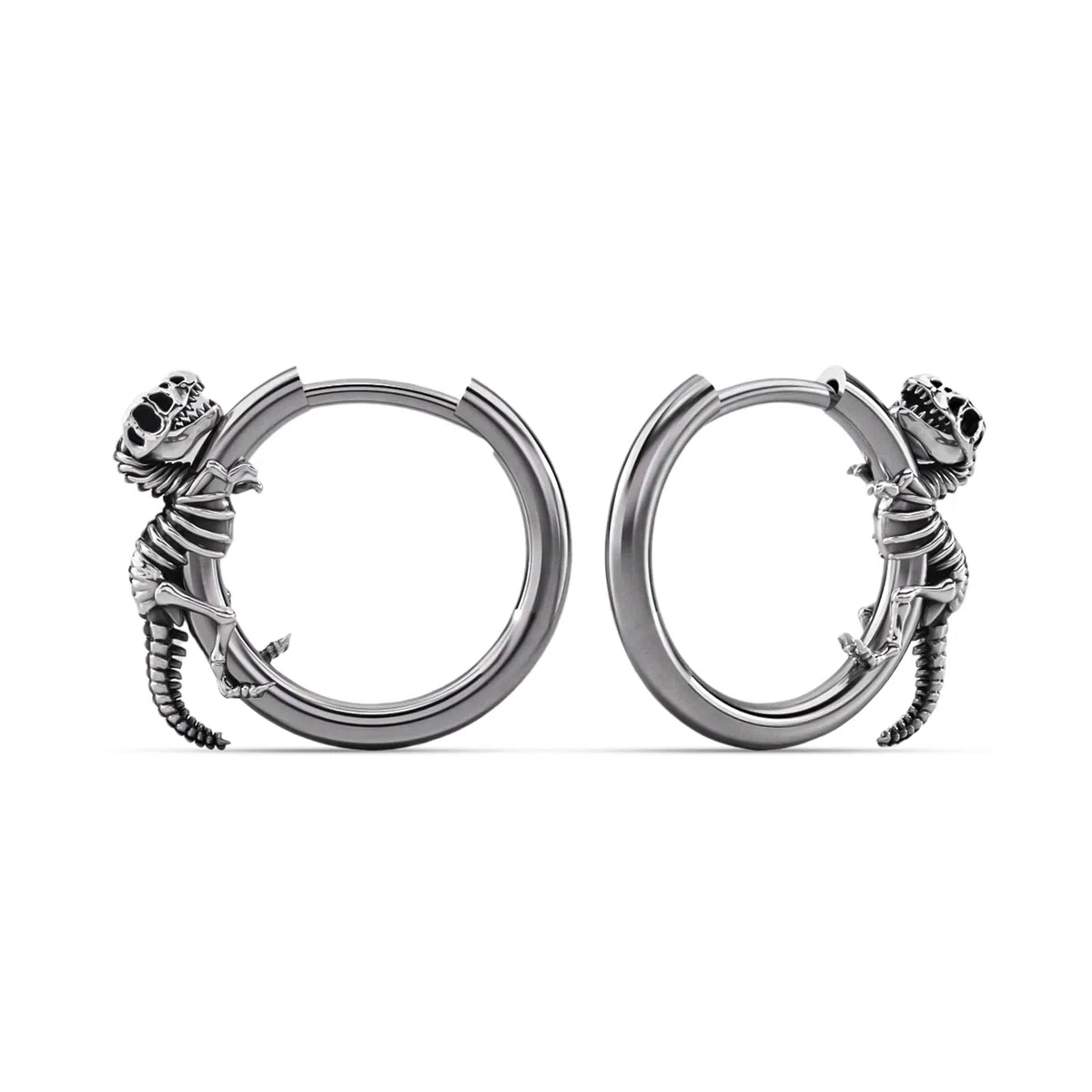 PUNKYOUTH Orecchini a cerchio con dinosauro gotico da 18 g, in argento 925, con T-Rex e triceratopo, scheletro di drago, fossile Huggie, punk grunge, accessorio regalo per Halloween, regalo per donne