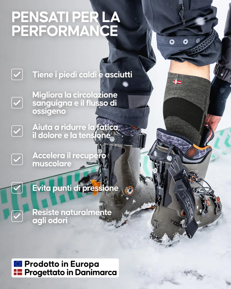 DANISH ENDURANCE Calze Sci Lana Merino Compressione Graduata 15-24 mmHg, Calzini Termici Imbottiti, Alte Prestazioni, Uomo e Donna