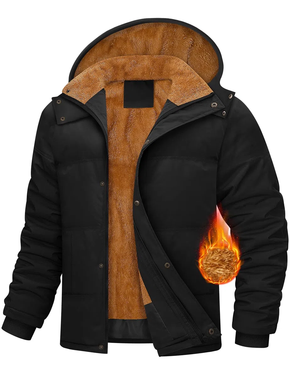Yuson Girl Giacca Invernale Uomo Calda Giubbotto in Pile Media Lunghezza Parka con Cappuccio Staccabile Spesso Antivento Cappuccio Casual Capotti Idrorepellente Outdoor Uomo