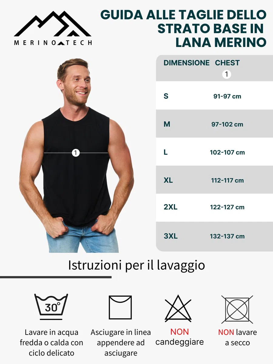 Merino.tech T Shirt Lana Merino - Intimo Termico Uomo Lana Merinos - Maglietta Trekking Uomo con Strato Base Leggero