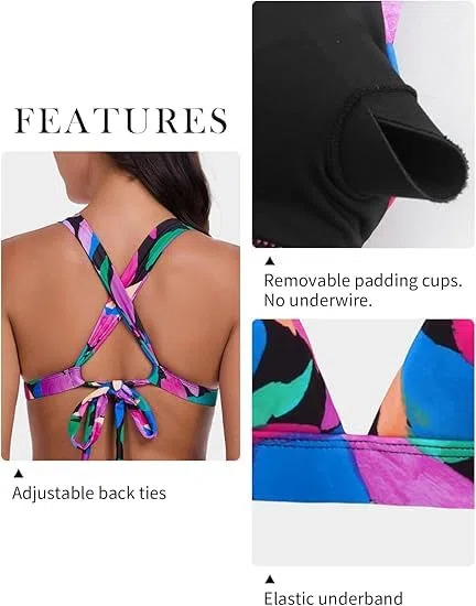 RELLECIGA Top Bikini Donna Triangolo Senza Ferretti Lacci Incrociati Coppe Arricciate