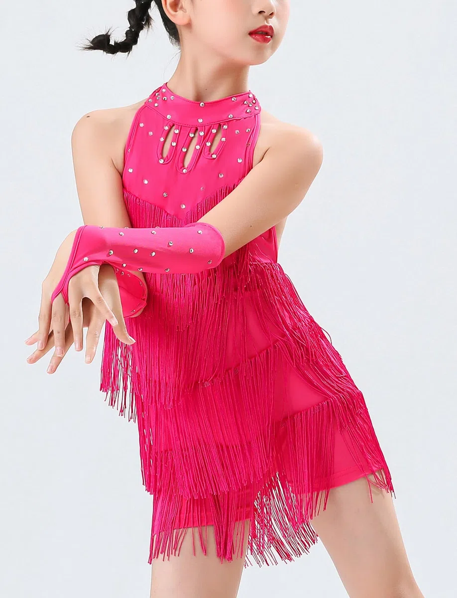 FEOYA Pantaloncini da ballo latino per bambine e ragazze, senza maniche, con paillettes lucide, abbigliamento da ballo per salsa, rumba, samba, jazz, moderno, con guanti, per bambini dai 3 ai 14 anni