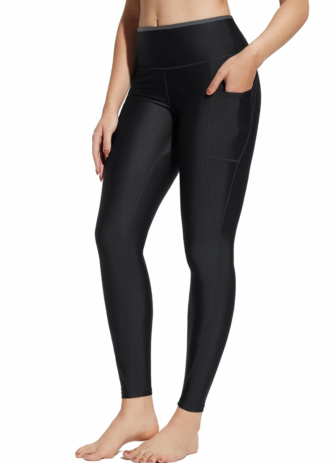 BALEAF Leggings da nuoto da donna con fodera, per nuoto, surf, imbarco, pantaloni lunghi con tasche con cerniera, UPF 50+
