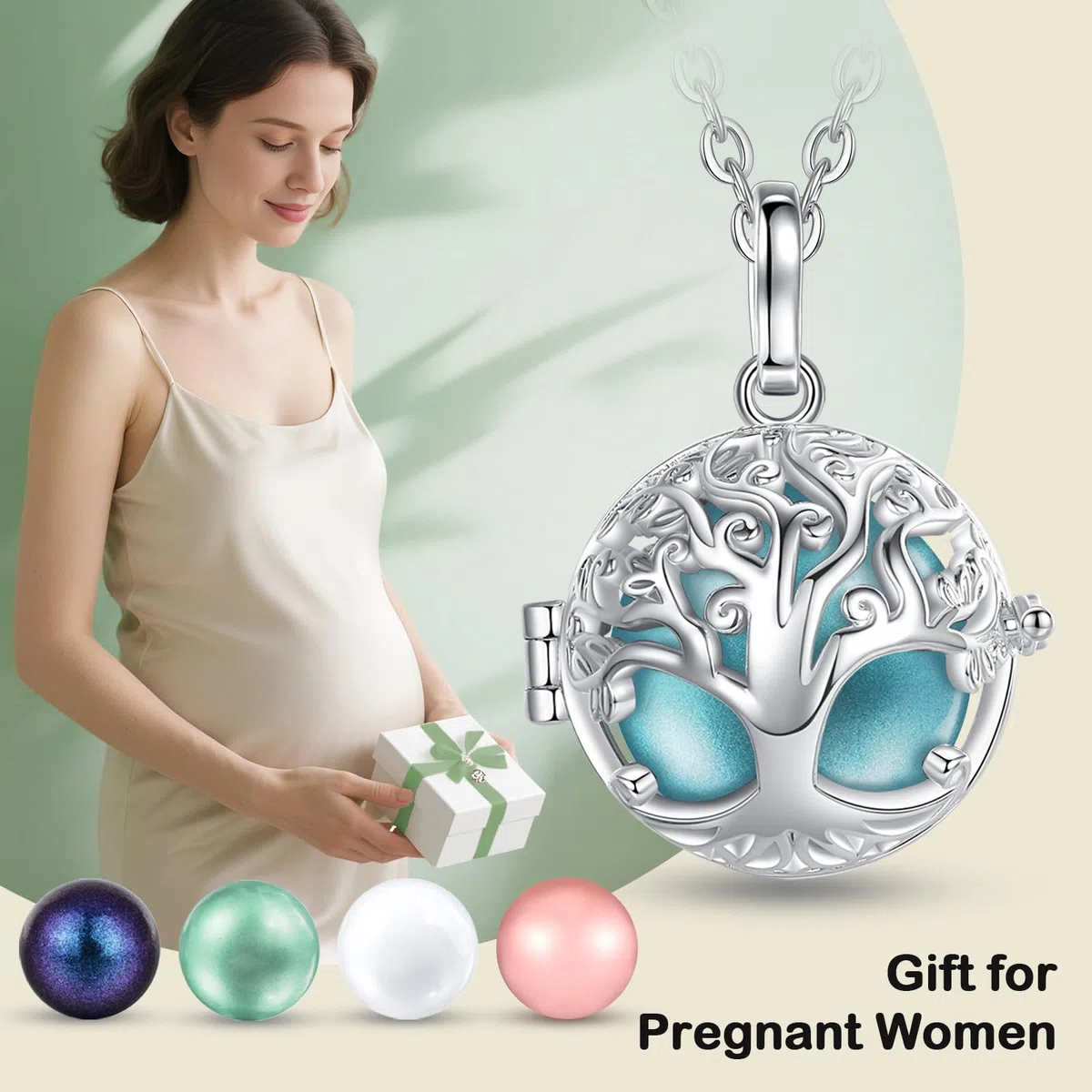 CELESTIA Collana Chiama Angeli Gravidanza per Donna Incinta- Medaglione Albero Della Vita Placcato Argento, Regalo per la Futura Mamma, Due Catene 76 e 114 Cm Lunga