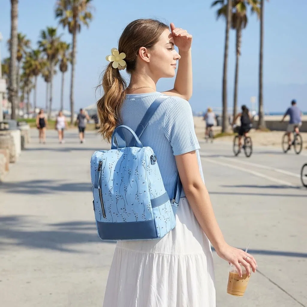 Donna Zaino Antifurto Casuale Signora Zainetto Tasche Multiple Zaini Borse a Tracolla Impermeabile Poliestere Backpack Lavoro Università Viaggio Daypack Blu