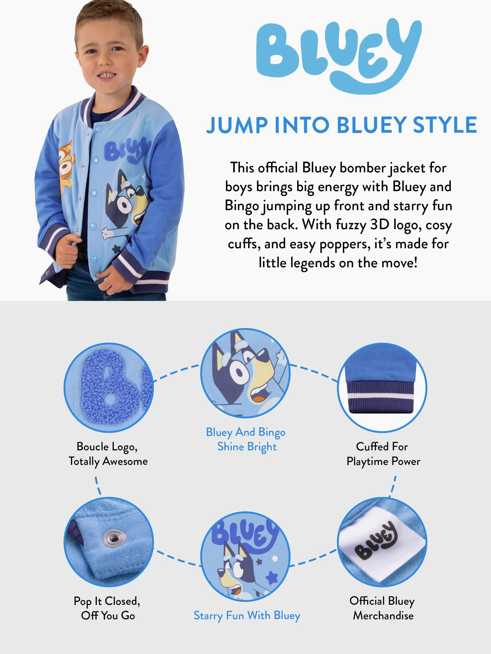 Bluey Giubbotto Bomber Per Bambino, Giacca A Maniche Lunghe Per Bambino, Giacca Da Baseball In Cotone l’Estate
