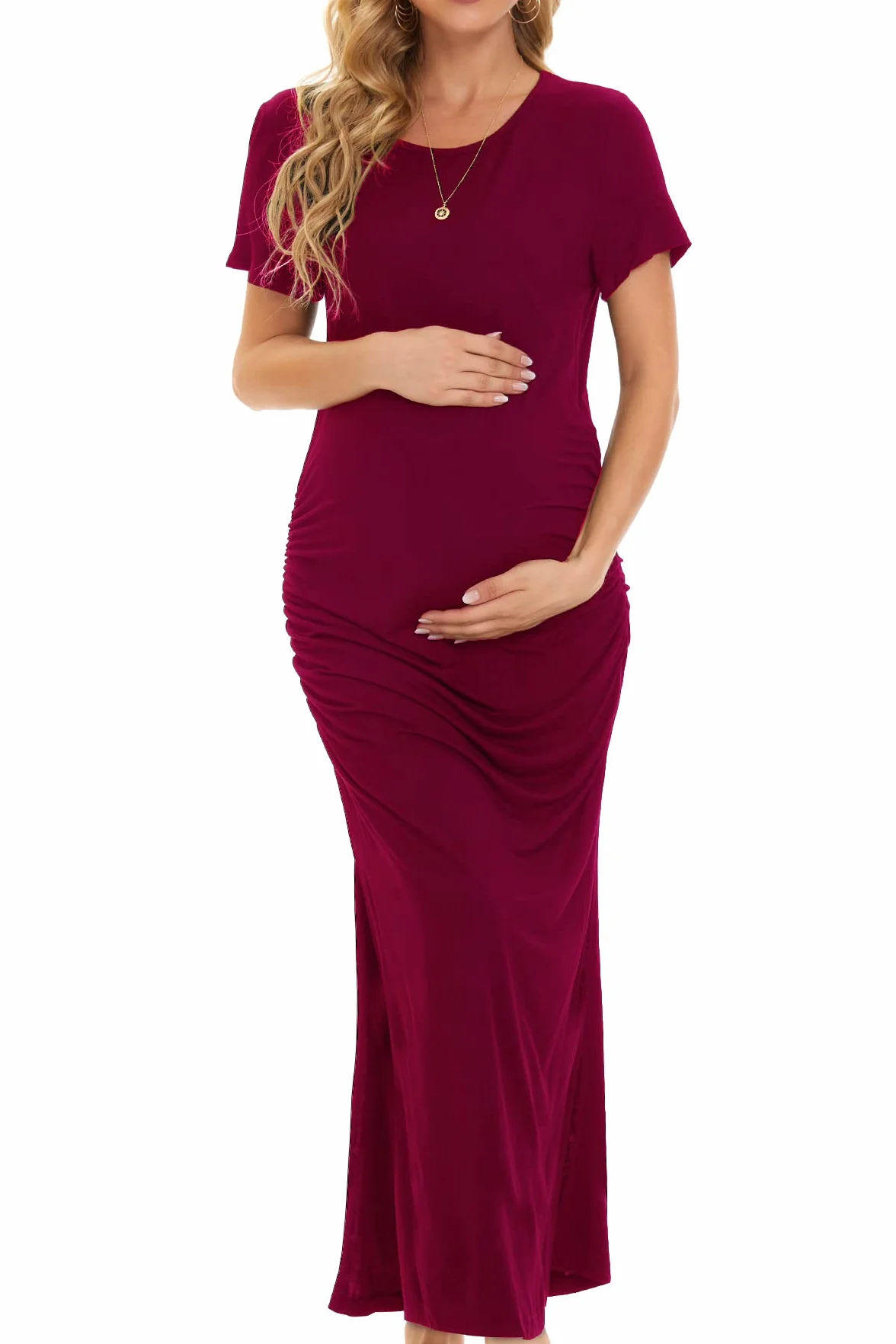 Smallshow Donna Lungo Split Vestiti Premaman Eleganti Abiti Premaman Estivi Wine XL