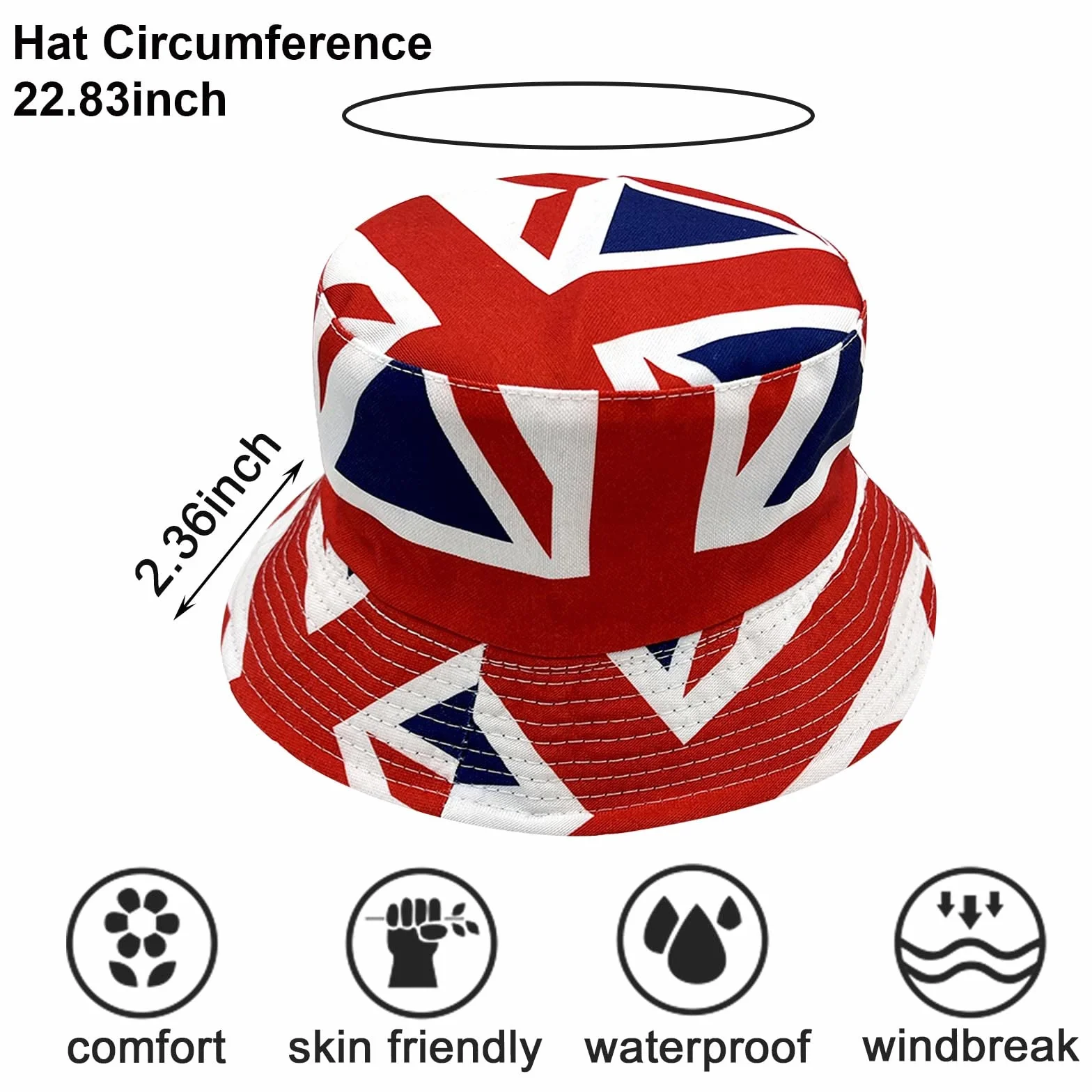 1 cappello da bowler Union Jack da Bowler, cappello a secchiello reversibile su entrambi i lati per l'incoronazione di re Carlo III, cappello da sole resistente allo sbiadimento perfetto per