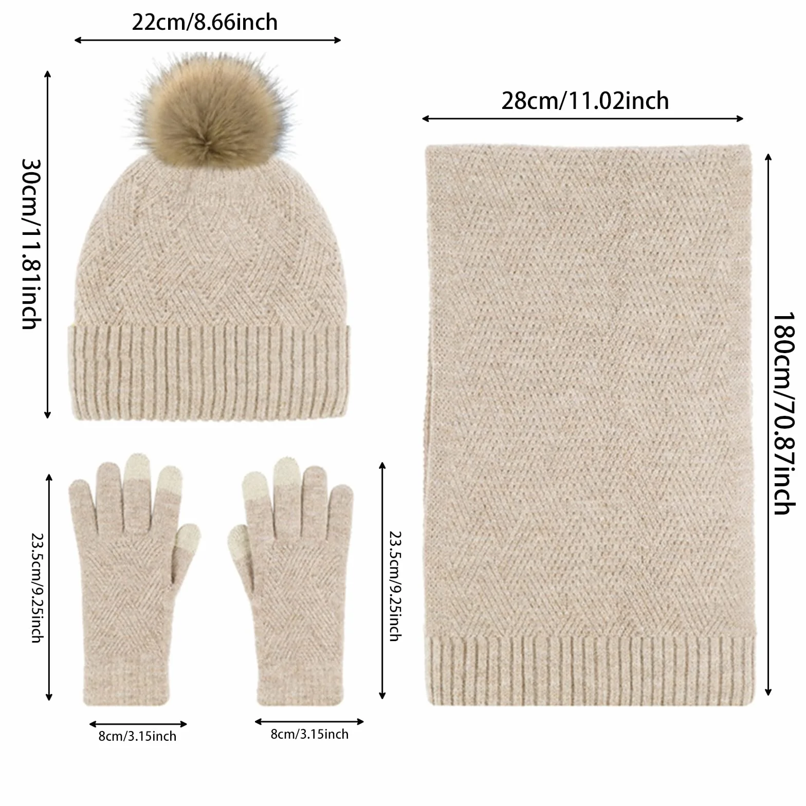 WingFly Donna Cappello con Pompom Sciarpa e Guanti Touch Screen Unisex Invernali Berretto in Maglia con Sciarpa Beanie 3 Pezzi Regalo Natale per Uomo Donna