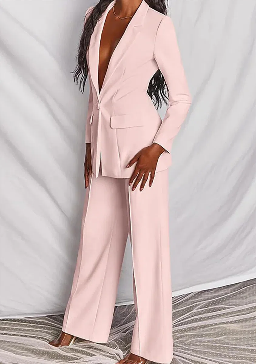 Donna Completo Pantalone Blazer Set vestibilità Slim Completi Set Manica Lunga Bottone Giacca Completo
