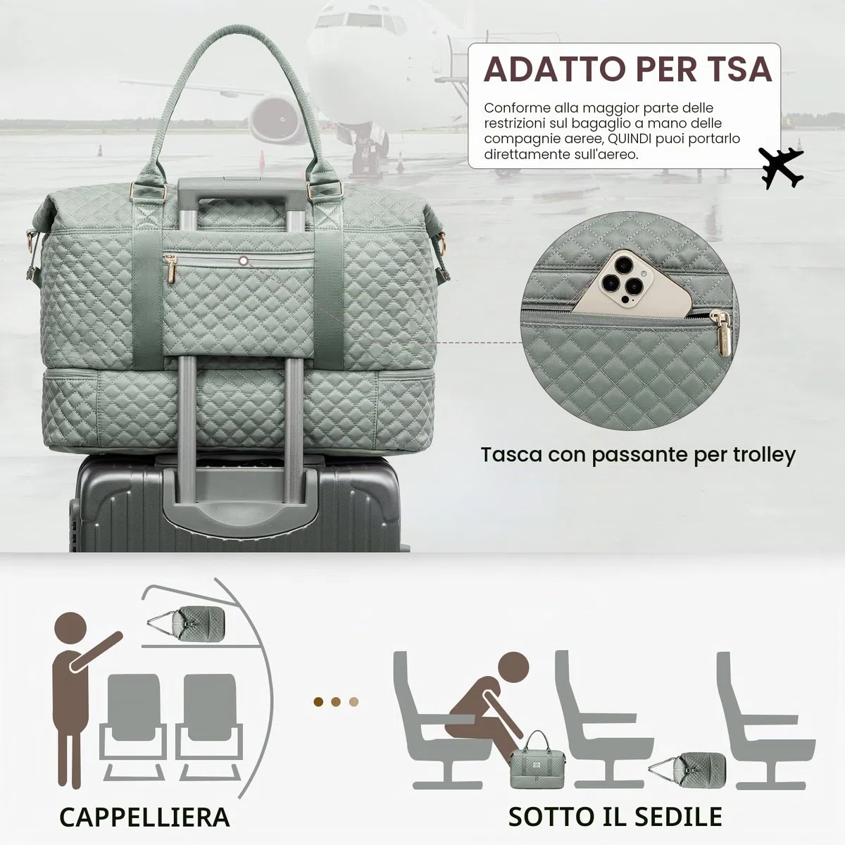 LOVEVOOK Borsone da Viaggio Donna Borsa Palestra Donna Bagaglio a Mano Easyjet Cabin Bag Weekend Travel Duffel Gym Bag con Organizer Valigia Grande Borsa Parto Ospedale Mamma Nascita per Aereo Fitness
