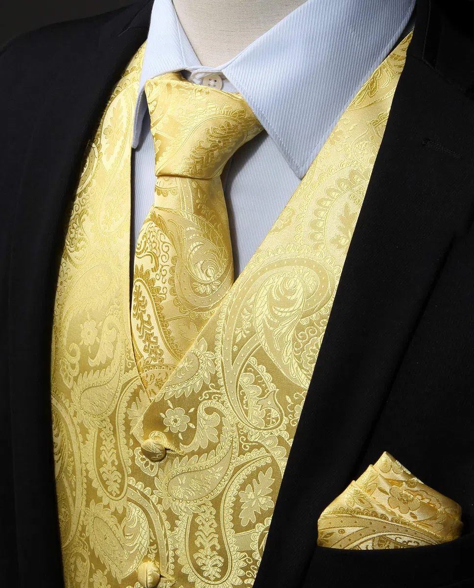 Enlision Gilet da Uomo Elegante Paisley Nozze Panciotto Jacquard Gilet da Abito Cravatta e Fazzoletto Set per Festa Sposa