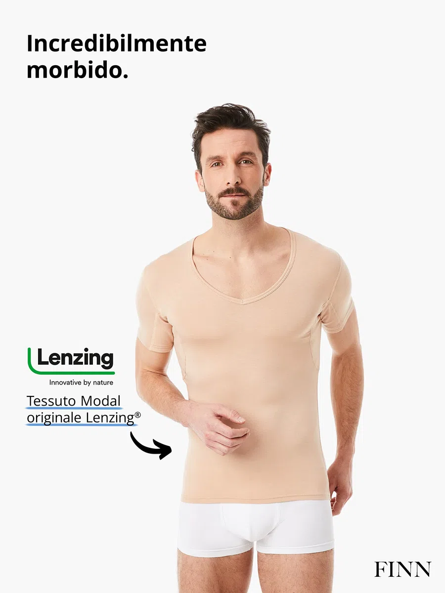 FINN Maglia Intima Anti-Sudore Uomo con Scollo a V e Assorbenti Ascellari Contro Sudorazione Eccessiva - Canottiera con Protezione Garantita Contro Macchie di Sudore e Cattivo Odore